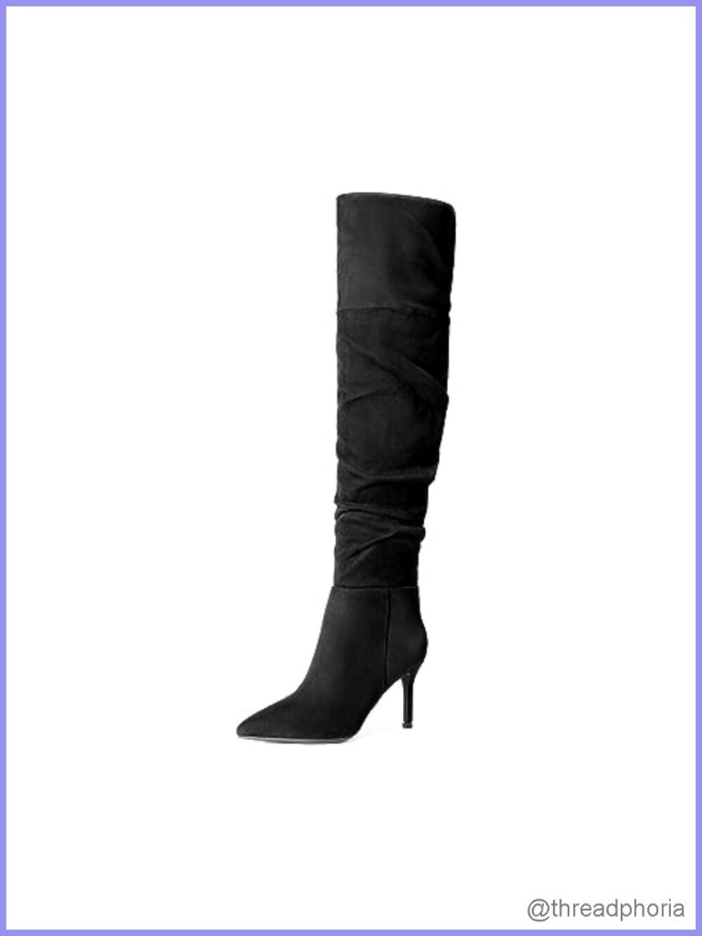 Over the Knee Boots with 3 Inch Heels Faux Suede Pointed Toe Zip